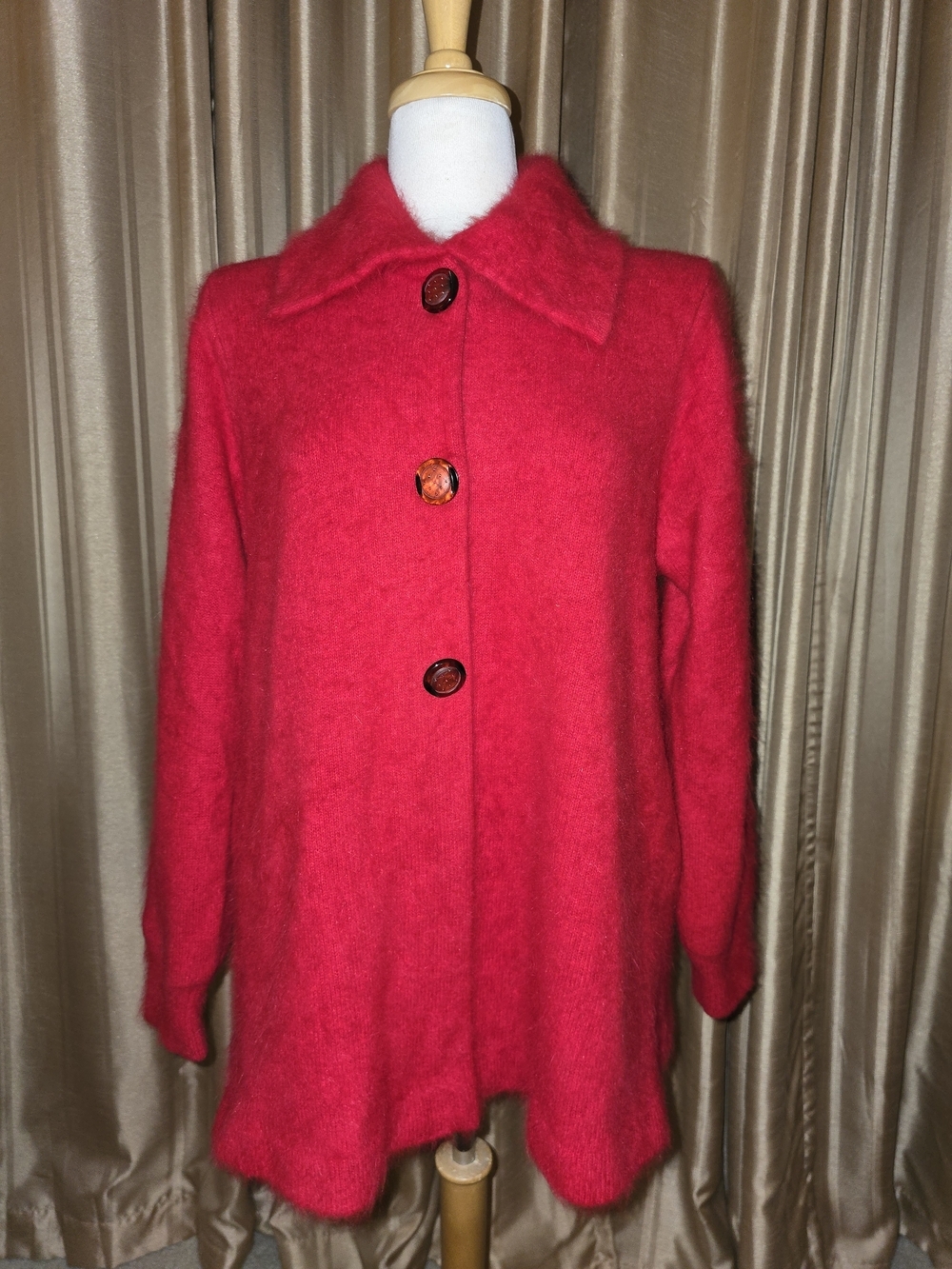 Venesha Women’s Red Angora-Blend Sweater Coat Size Small